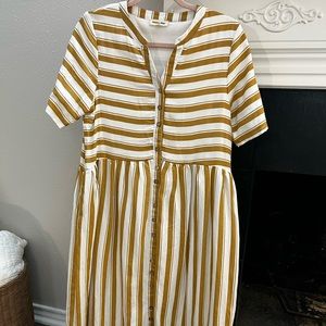 Yellow striped peplum tee length dress